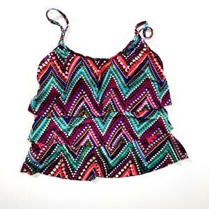 Caribbean Joe, Size 10, Tiered, Multi Design Swim Top